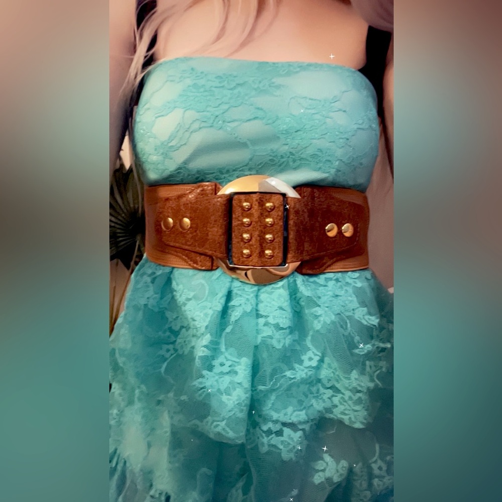 🩵🧚🏻 Turquoise Blue Eclipse Dressy Floral Print Lace Fairy Core SleevelessTop